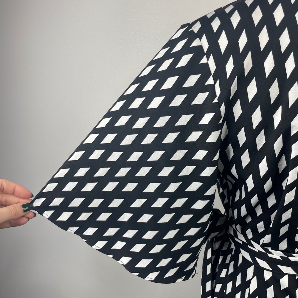 Banana Republic Black White Diamond Print Wrap Dress Short Sleeve 6 S/193043-00 - Picture 5 of 13